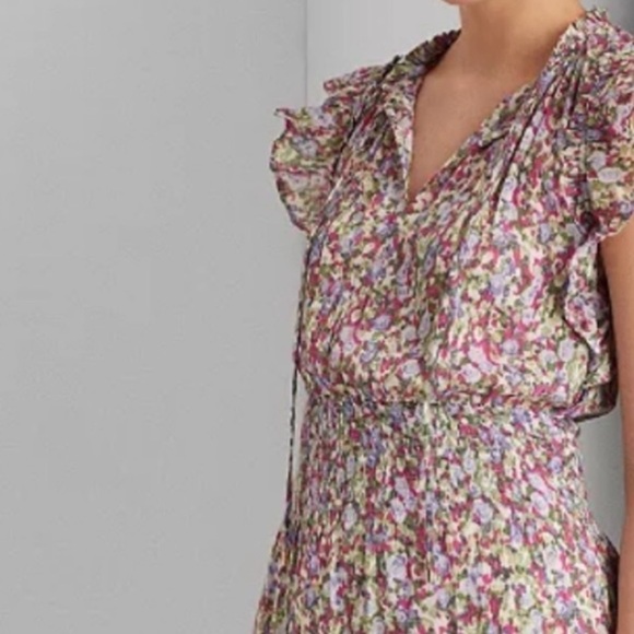 Ralph Lauren dress floral capped ruffled midi size 8 NEW - Picture 15 of 15